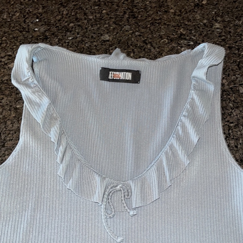 Reformation Blue Ribbed Ruffled Neckline Tank Top - Picture 5 of 7
